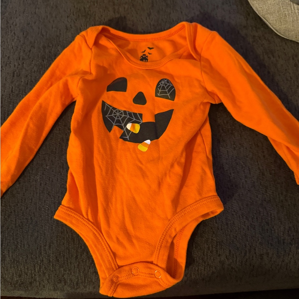 Orange Pumpkin Face Kids One Piece